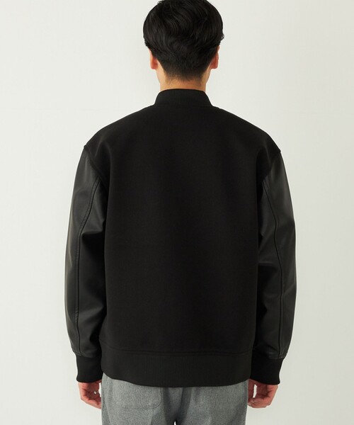 セール】SHIPS Colors:ウール ミックス スタジアム ブルゾン ブラック