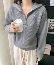 【即完Mサイズ❗️】Stone  グレーハーフジップ アップニットM FREAK'S STORE（フリークスストア）の「限定展開 モチモチ エアリー