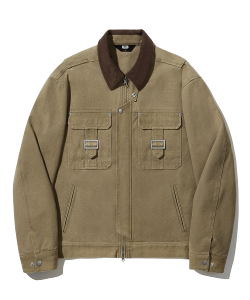ストーンウォッシングバックルコットンワークジャケット（ベージュ）