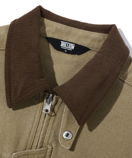 ストーンウォッシングバックルコットンワークジャケット（ベージュ）