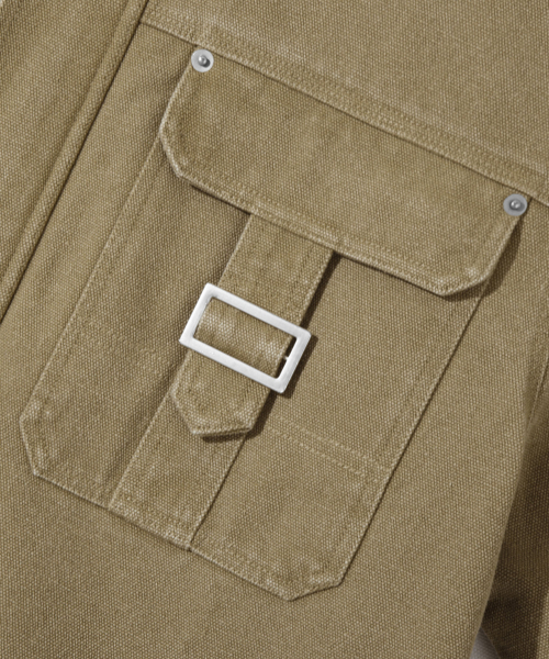 ストーンウォッシングバックルコットンワークジャケット（ベージュ）