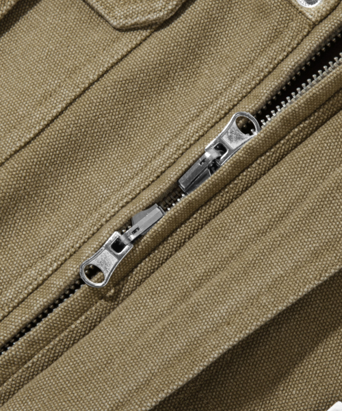 ストーンウォッシングバックルコットンワークジャケット（ベージュ）