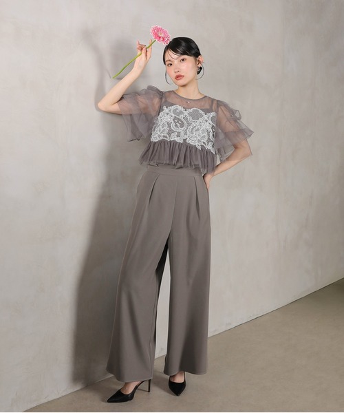 Kana（カナ）の「レースチュール ボリューム袖 パンツドレス 3点セット パーティー 結婚式 お呼ばれ オケージョンドレス デイリー（パンツドレス・レディース・ブラック系その他2/ブラック/ベージュ/チャコールグレー・M）」の3枚目の写真