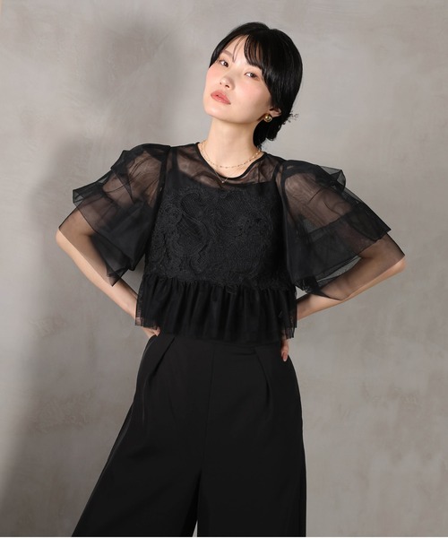 Kana（カナ）の「レースチュール ボリューム袖 パンツドレス 3点セット パーティー 結婚式 お呼ばれ オケージョンドレス デイリー（パンツドレス・レディース・ブラック系その他2/ブラック/ベージュ/チャコールグレー・M）」の11枚目の写真