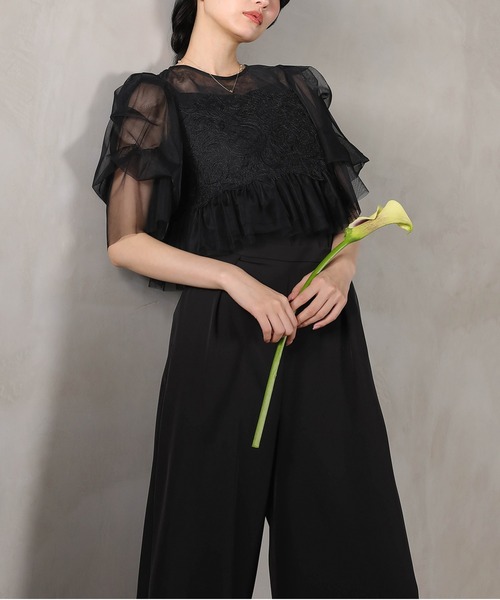 Kana（カナ）の「レースチュール ボリューム袖 パンツドレス 3点セット パーティー 結婚式 お呼ばれ オケージョンドレス デイリー（パンツドレス・レディース・ブラック系その他2/ブラック/ベージュ/チャコールグレー・M）」の6枚目の写真
