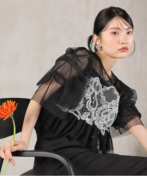 Kana（カナ）の「レースチュール ボリューム袖 パンツドレス 3点セット パーティー 結婚式 お呼ばれ オケージョンドレス デイリー（パンツドレス・レディース・ブラック系その他2/ブラック/ベージュ/チャコールグレー・M）」の17枚目の写真