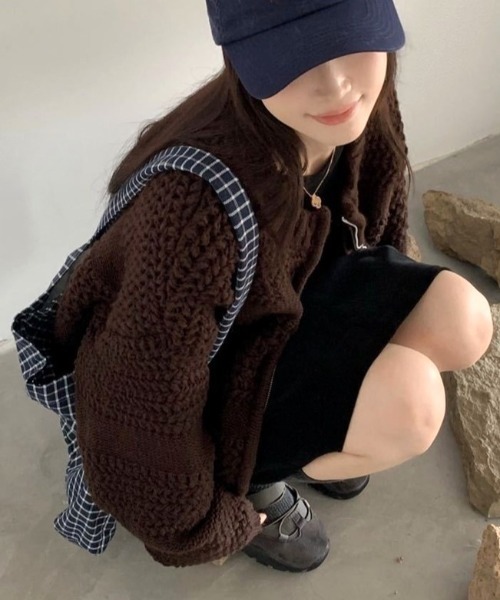 Vipoa(ヴィポア)の「パイナップル編みダブルジップカーディガン(カーディガン/ボレロ・レディース・ライトイエロー/ブラウン/ホワイト・FREE)」の13枚目の写真