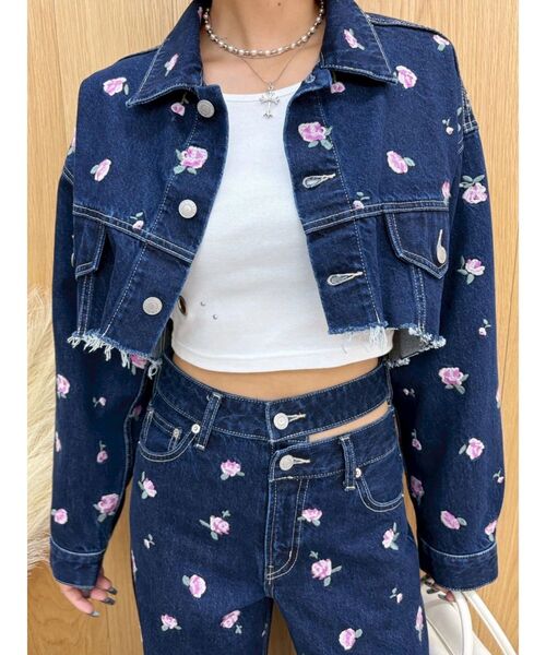 EVRIS（エヴリス）の「Embroideryカットアウトワイドデニムパンツ【セットアップ着用可能】（デニムパンツ・レディース・ブラック/インディゴブルー・MEDIUM/SMALL）」の14枚目の写真