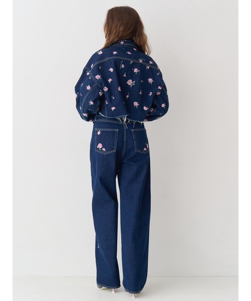 EVRIS（エヴリス）の「Embroideryカットアウトワイドデニムパンツ【セットアップ着用可能】（デニムパンツ・レディース・ブラック/インディゴブルー・MEDIUM/SMALL）」の5枚目の写真