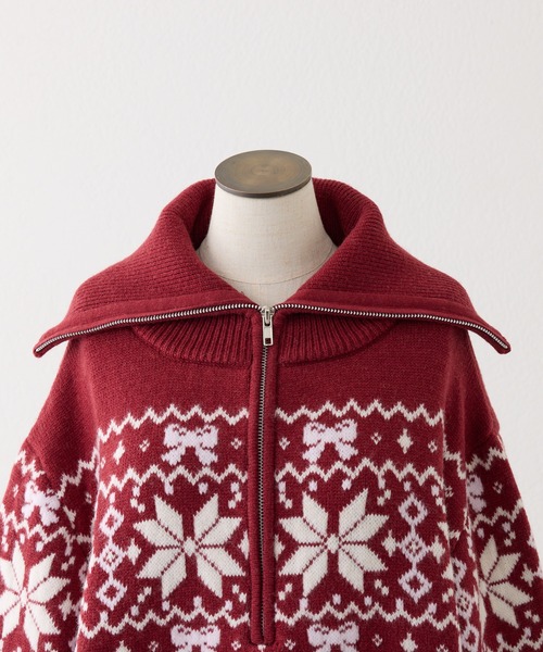 one after another NICE CLAUP（ワンアフターアナザーナイスクラップ）の「ノルディック柄ニット（ニット/セーター・レディース・レッド/サックスブルー/オフホワイト・FREE）」の5枚目の写真