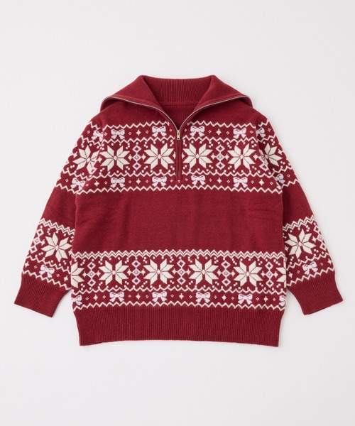 one after another NICE CLAUP（ワンアフターアナザーナイスクラップ）の「ノルディック柄ニット（ニット/セーター・レディース・レッド/サックスブルー/オフホワイト・FREE）」の21枚目の写真