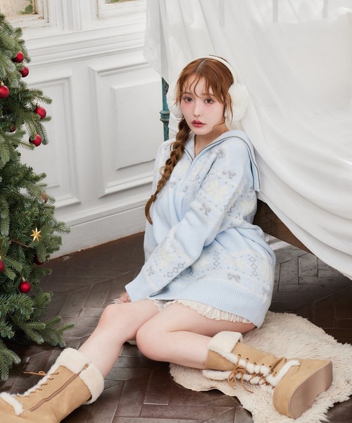 one after another NICE CLAUP（ワンアフターアナザーナイスクラップ）の「ノルディック柄ニット（ニット/セーター・レディース・レッド/サックスブルー/オフホワイト・FREE）」の16枚目の写真