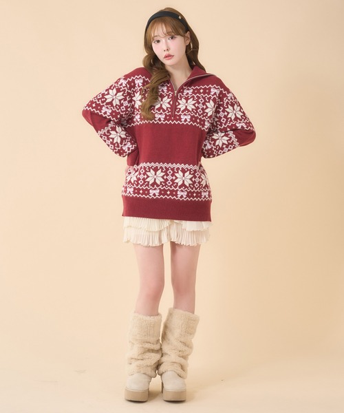 one after another NICE CLAUP（ワンアフターアナザーナイスクラップ）の「ノルディック柄ニット（ニット/セーター・レディース・レッド/サックスブルー/オフホワイト・FREE）」の17枚目の写真