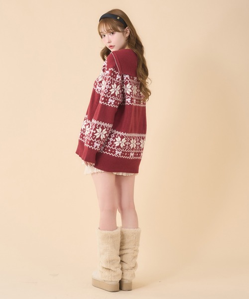 one after another NICE CLAUP（ワンアフターアナザーナイスクラップ）の「ノルディック柄ニット（ニット/セーター・レディース・レッド/サックスブルー/オフホワイト・FREE）」の18枚目の写真