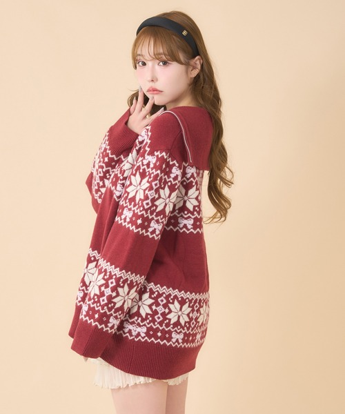 one after another NICE CLAUP（ワンアフターアナザーナイスクラップ）の「ノルディック柄ニット（ニット/セーター・レディース・レッド/サックスブルー/オフホワイト・FREE）」の19枚目の写真