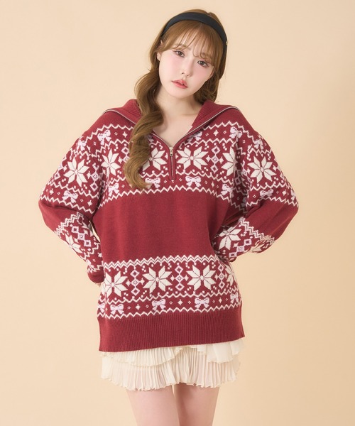 one after another NICE CLAUP（ワンアフターアナザーナイスクラップ）の「ノルディック柄ニット（ニット/セーター・レディース・レッド/サックスブルー/オフホワイト・FREE）」の20枚目の写真