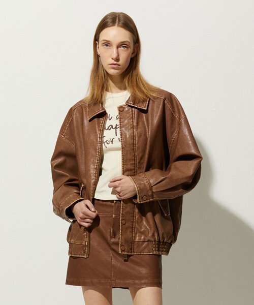 LADY VOLUME(レディーボリューム)の「465-1 VINTAGE COATED LEATHER LOOSE FIT JUMPER_CAMEL(ライダースジャケット・レディース・その他・FREE)」の1枚目の写真