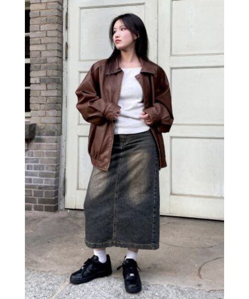 LADY VOLUME(レディーボリューム)の「465-1 VINTAGE COATED LEATHER LOOSE FIT JUMPER_CAMEL(ライダースジャケット・レディース・その他・FREE)」の5枚目の写真