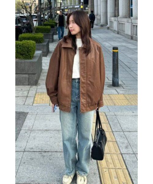 LADY VOLUME(レディーボリューム)の「465-1 VINTAGE COATED LEATHER LOOSE FIT JUMPER_CAMEL(ライダースジャケット・レディース・その他・FREE)」の6枚目の写真