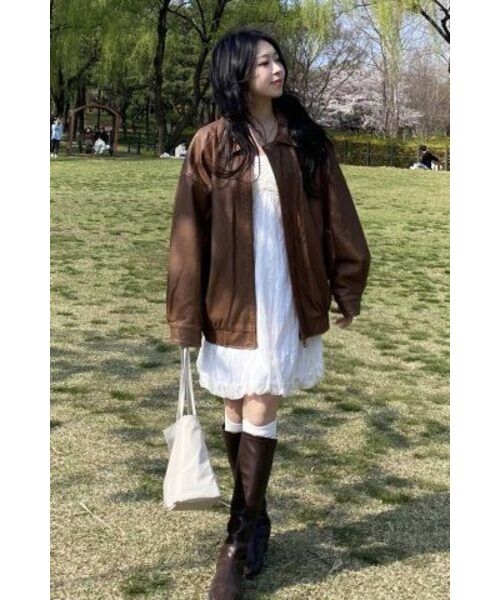 LADY VOLUME(レディーボリューム)の「465-1 VINTAGE COATED LEATHER LOOSE FIT JUMPER_CAMEL(ライダースジャケット・レディース・その他・FREE)」の8枚目の写真