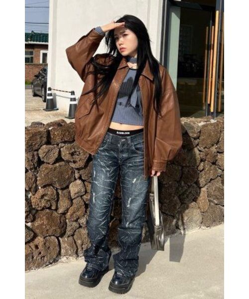 LADY VOLUME(レディーボリューム)の「465-1 VINTAGE COATED LEATHER LOOSE FIT JUMPER_CAMEL(ライダースジャケット・レディース・その他・FREE)」の14枚目の写真