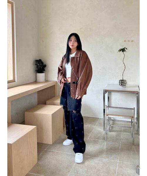 LADY VOLUME(レディーボリューム)の「465-1 VINTAGE COATED LEATHER LOOSE FIT JUMPER_CAMEL(ライダースジャケット・レディース・その他・FREE)」の15枚目の写真