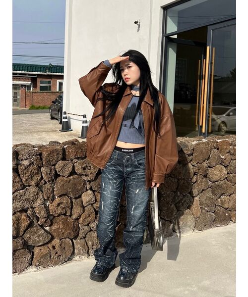 LADY VOLUME(レディーボリューム)の「465-1 VINTAGE COATED LEATHER LOOSE FIT JUMPER_CAMEL(ライダースジャケット・レディース・その他・FREE)」の20枚目の写真