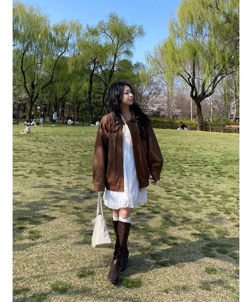 LADY VOLUME(レディーボリューム)の「465-1 VINTAGE COATED LEATHER LOOSE FIT JUMPER_CAMEL(ライダースジャケット・レディース・その他・FREE)」の21枚目の写真