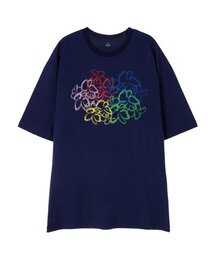 [オーバーサイズ]レインボーフラワー13番手綿ラウンドネック半袖Tシャツ_ネイビー