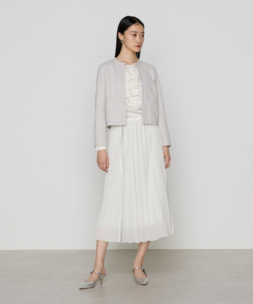 K.T KIYOKO TAKASE(キヨコタカセ)の「〔 TALLサイズ 〕【セットアップ対応】ダミエ ラッセルツイード ジャケット(ノーカラージャケット・レディース・ライトグレー・15号)」の9枚目の写真