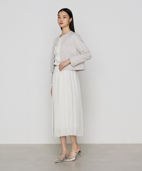 K.T KIYOKO TAKASE(キヨコタカセ)の「〔 TALLサイズ 〕【セットアップ対応】ダミエ ラッセルツイード ジャケット(ノーカラージャケット・レディース・ライトグレー・15号)」の11枚目の写真