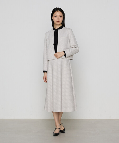 K.T KIYOKO TAKASE(キヨコタカセ)の「〔 TALLサイズ 〕【セットアップ対応】ダミエ ラッセルツイード ジャケット(ノーカラージャケット・レディース・ライトグレー・15号)」の12枚目の写真