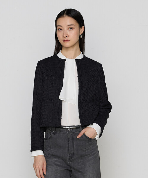 K.T KIYOKO TAKASE(キヨコタカセ)の「〔 TALLサイズ 〕【セットアップ対応】ダミエ ラッセルツイード ジャケット(ノーカラージャケット・レディース・ライトグレー・15号)」の21枚目の写真