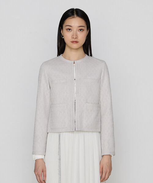 K.T KIYOKO TAKASE(キヨコタカセ)の「〔 TALLサイズ 〕【セットアップ対応】ダミエ ラッセルツイード ジャケット(ノーカラージャケット・レディース・ライトグレー・15号)」の22枚目の写真