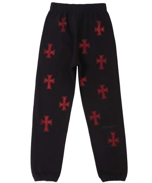 UNKNOWN LONDON(アンノウン・ロンドン)の「A'GEM/9 × .kom 『UNKNOWN LONDON/アンノウン ロンドン』 Cross Rhinestone Jogger②/クロスラインストーンジョガー②(スウェットパンツ・メンズ・ブラック×レッド/ブラック×シルバー/ブラック×パープル/ホワイト・S/M/L)」の8枚目の写真