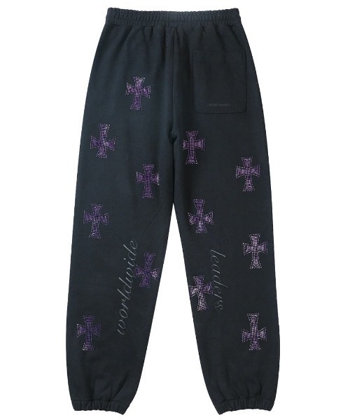 UNKNOWN LONDON(アンノウン・ロンドン)の「A'GEM/9 × .kom 『UNKNOWN LONDON/アンノウン ロンドン』 Cross Rhinestone Jogger②/クロスラインストーンジョガー②(スウェットパンツ・メンズ・ブラック×レッド/ブラック×シルバー/ブラック×パープル/ホワイト・S/M/L)」の7枚目の写真