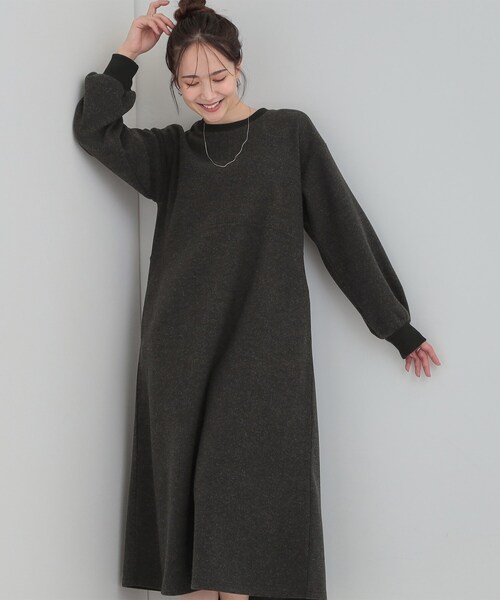 DRESKIP(ドレスキップ)の「【あったか/S-LL】1枚で着られる Aラインワンピース(ワンピース・レディース・ブラック/グレー・01/02/03/04)」の2枚目の写真