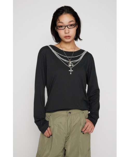 LAGUA GEM(ラグアジェム)の「PENDANT PRINT ロングスリーブTシャツ(Tシャツ/カットソー・レディース・ブラック/カーキ/アイボリー・FREE)」の5枚目の写真
