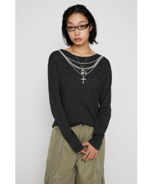 LAGUA GEM(ラグアジェム)の「PENDANT PRINT ロングスリーブTシャツ(Tシャツ/カットソー・レディース・ブラック/カーキ/アイボリー・FREE)」の6枚目の写真