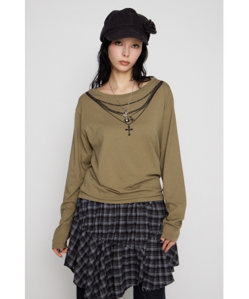 LAGUA GEM(ラグアジェム)の「PENDANT PRINT ロングスリーブTシャツ(Tシャツ/カットソー・レディース・ブラック/カーキ/アイボリー・FREE)」の9枚目の写真