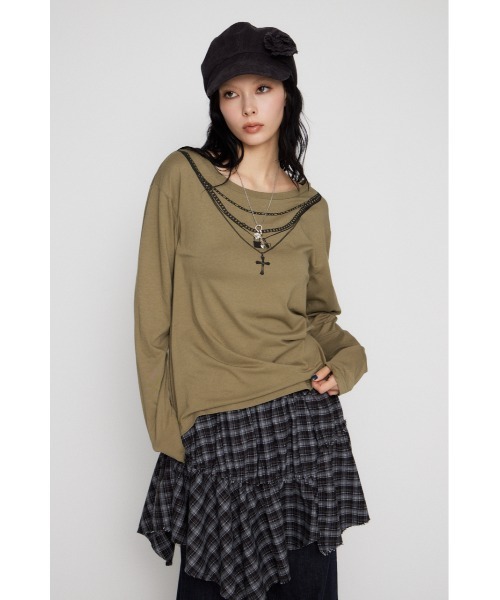 LAGUA GEM(ラグアジェム)の「PENDANT PRINT ロングスリーブTシャツ(Tシャツ/カットソー・レディース・ブラック/カーキ/アイボリー・FREE)」の10枚目の写真