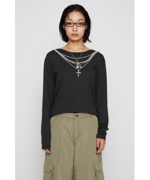 LAGUA GEM(ラグアジェム)の「PENDANT PRINT ロングスリーブTシャツ(Tシャツ/カットソー・レディース・ブラック/カーキ/アイボリー・FREE)」の4枚目の写真