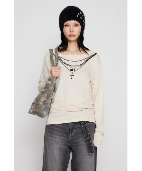 LAGUA GEM(ラグアジェム)の「PENDANT PRINT ロングスリーブTシャツ(Tシャツ/カットソー・レディース・ブラック/カーキ/アイボリー・FREE)」の12枚目の写真