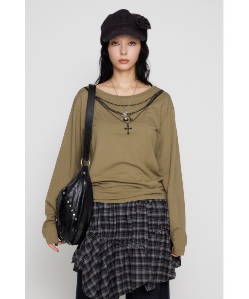 LAGUA GEM(ラグアジェム)の「PENDANT PRINT ロングスリーブTシャツ(Tシャツ/カットソー・レディース・ブラック/カーキ/アイボリー・FREE)」の8枚目の写真