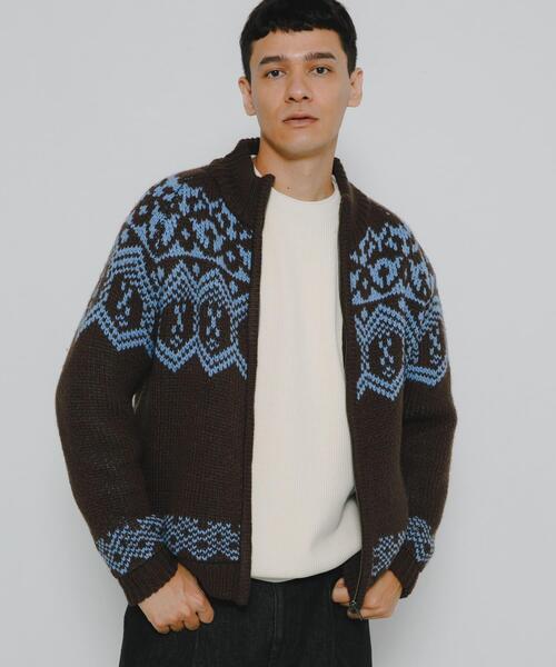 URBAN RESEARCH Sonny Label(アーバンリサーチサニーレーベル)の「ジャガードジップアップニット(ニット/セーター・メンズ・ブラウン/ネイビー・LARGE/MEDIUM)」の2枚目の写真