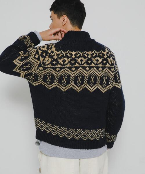 URBAN RESEARCH Sonny Label(アーバンリサーチサニーレーベル)の「ジャガードジップアップニット(ニット/セーター・メンズ・ブラウン/ネイビー・LARGE/MEDIUM)」の14枚目の写真