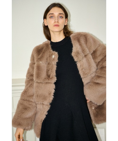 セール】Coco Faux Fur Coat ノーカラーファーコート（ノーカラー