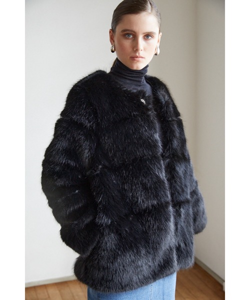 セール】Coco Faux Fur Coat ノーカラーファーコート（ノーカラー