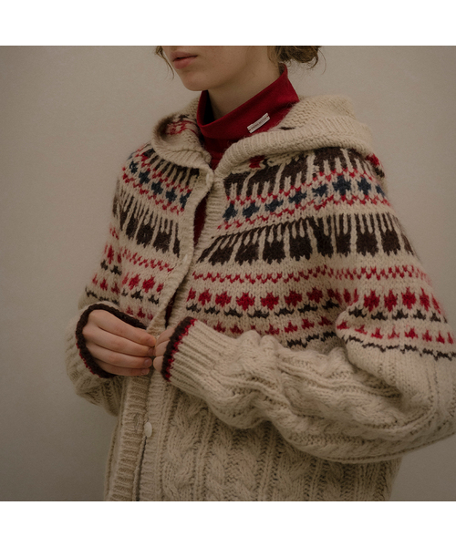 KNOWNBETTER（ノウンベター）の「Cable jacquard hoodie cardigan [KNFW05CD02]_[2color]（カーディガン/ボレロ・レディース・チャコールグレー/Beige・FREE）」の2枚目の写真