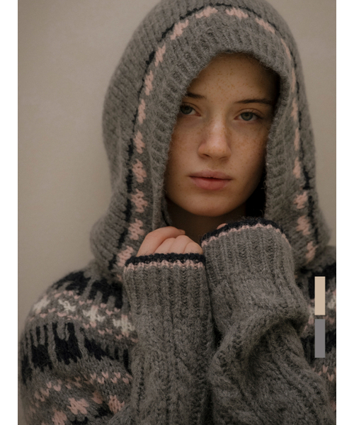 KNOWNBETTER（ノウンベター）の「Cable jacquard hoodie cardigan [KNFW05CD02]_[2color]（カーディガン/ボレロ・レディース・チャコールグレー/Beige・FREE）」の3枚目の写真